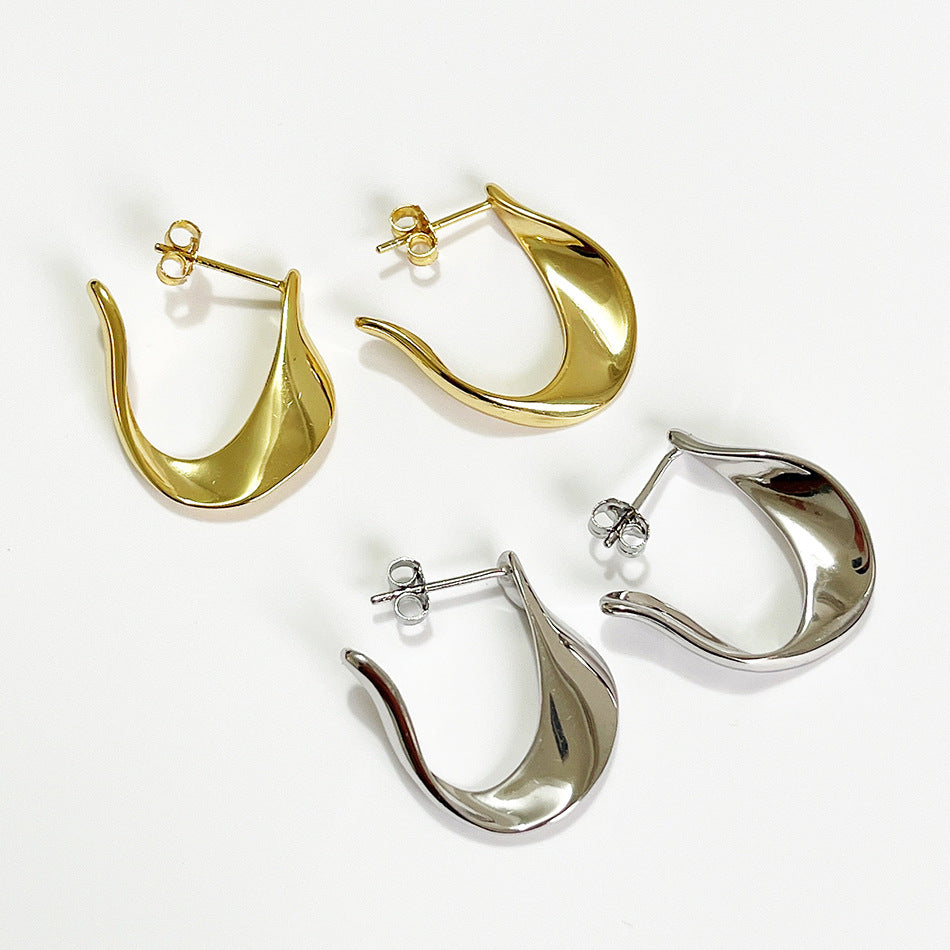 Minimalist Sweet 925 Sterling Silver U-Shape Teardrop Earrings with Pearl Inlay Gold and Platinum Plated for Women