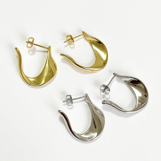 Orecchini a Goccia Minimalisti a U in Argento Sterling 925 con Intarsio di Perle Placcati Oro e Platino da Donna