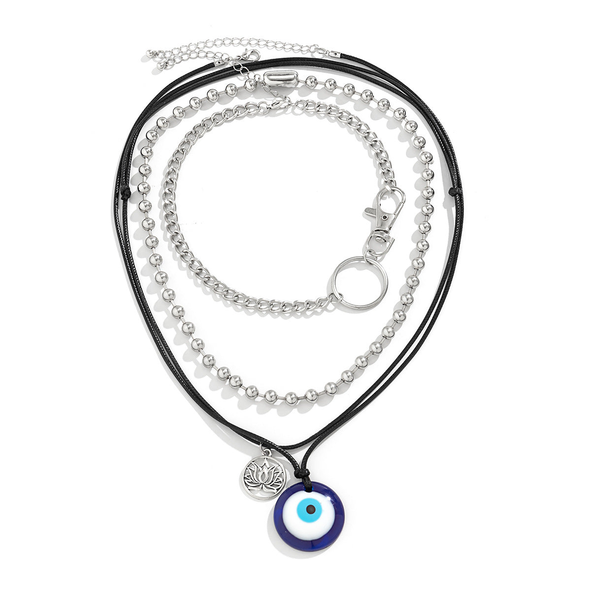 Collana Pendente Vintage Minimalista in Lega con Occhi a Cuore, Catena a Nappe Multistrato Galvanizzata