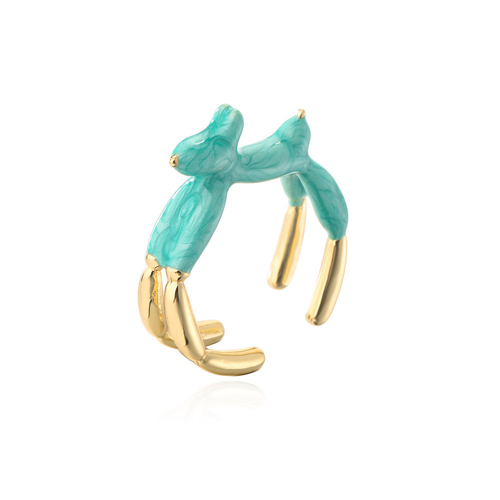 INS Style Abstract Animal Shaped Adjustable Ring in Copper with 18K Gold Plating and Enamel Finish for Women