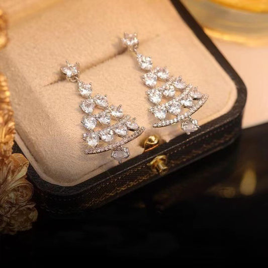 Christmas Star Earrings for Women with Rhinestone Accents, Geometric Alloy Studs, Electroplated Finish, Festive Holiday Jewelry
