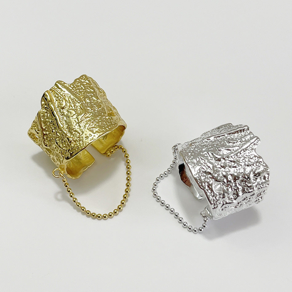 925 Sterling Silver Polished Plated Geometric Abstract Textured Open Ring for Women