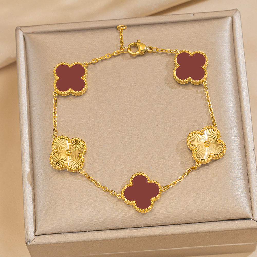 Bracciale Minimalista a Trifoglio in Acciaio Inossidabile Placcato Oro 18K da Donna e Uomo