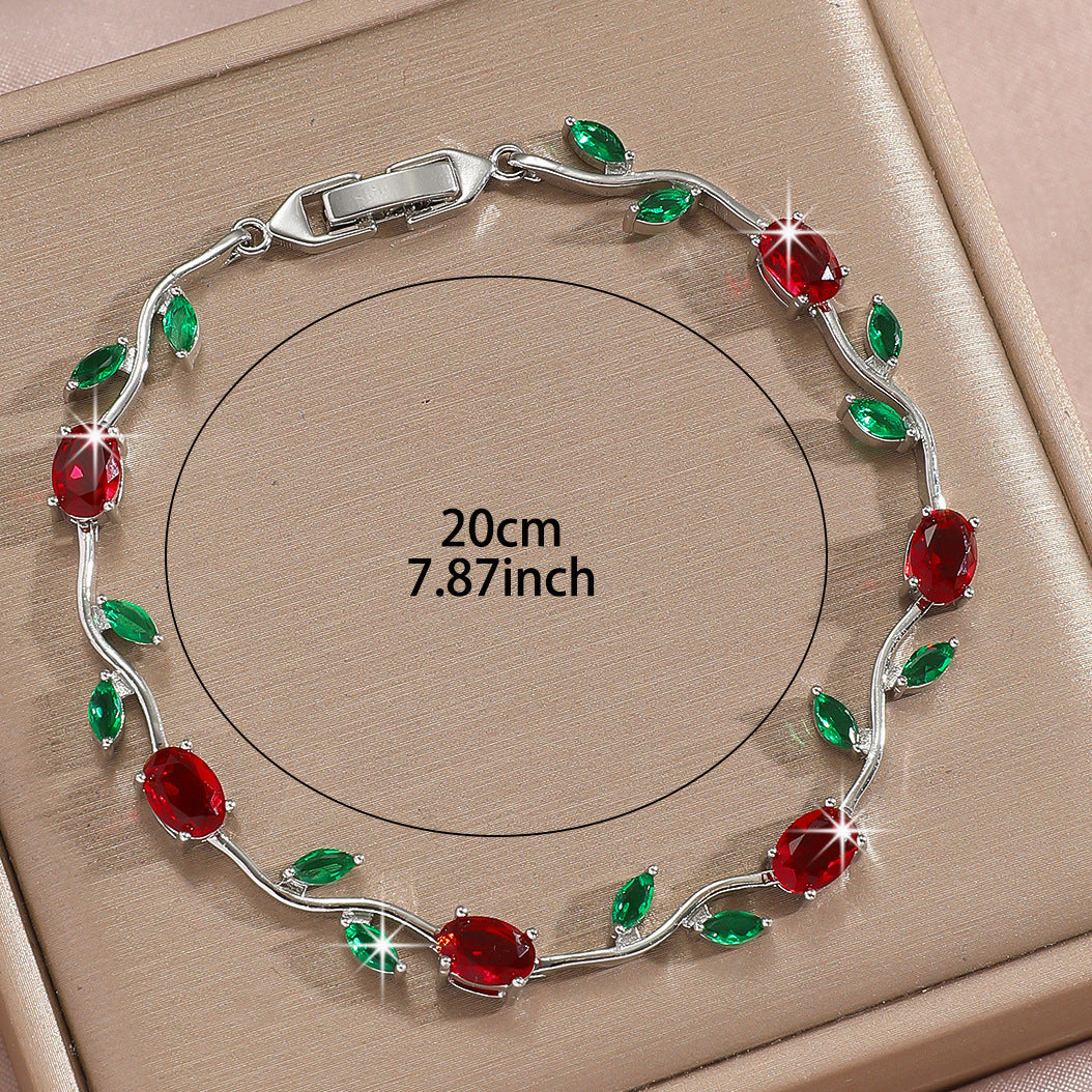 Luxury Gold Plated Brass Leaf Bracelet with Cubic Zirconia Inlay Unisex Floral Design