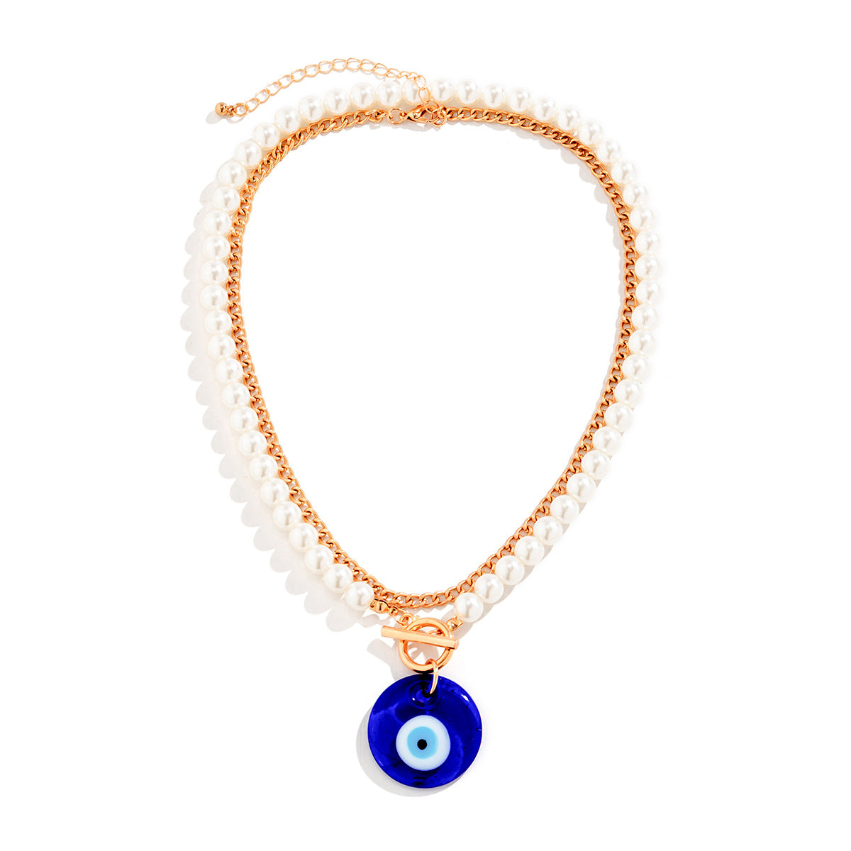 Collana Pendente Vintage Minimalista in Lega con Occhi a Cuore, Catena a Nappe Multistrato Galvanizzata
