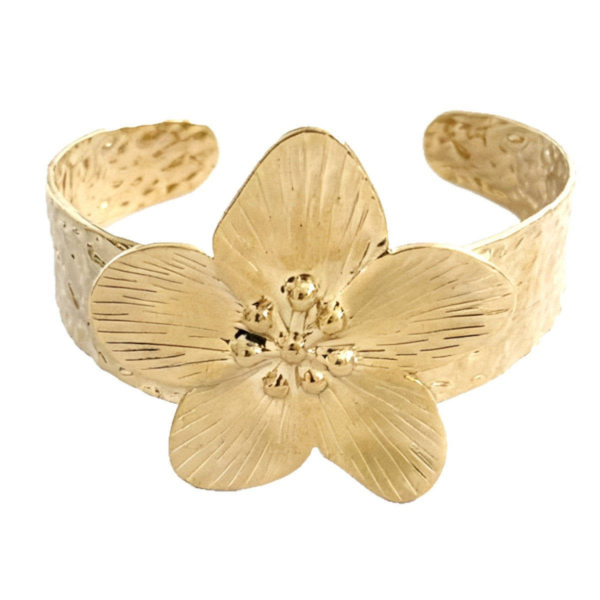 Elegant Floral Textured Plated Stainless Steel Bracelet Set for Women