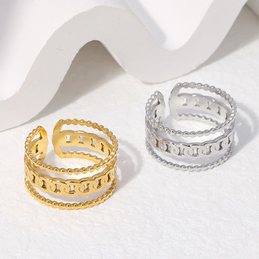 Elegant Geometric Oval Polka Dot Plated Stainless Steel Adjustable Open Ring for Women