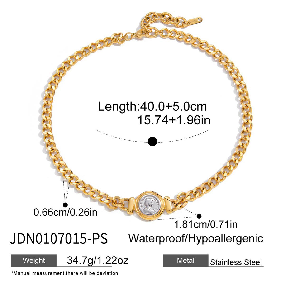 Collana con Ciondolo Geometrico Vintage Moneta Placcata Oro 18K in Acciaio al Titanio Gioielli Moda Donna