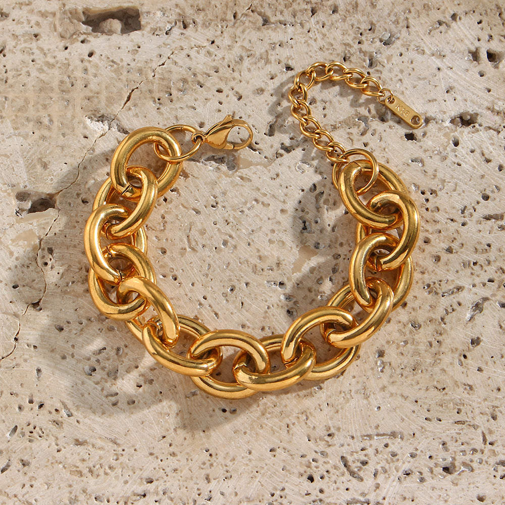 Fashionable Geometric Stainless Steel Plated 18K Gold Cuban Chain Necklace for Women