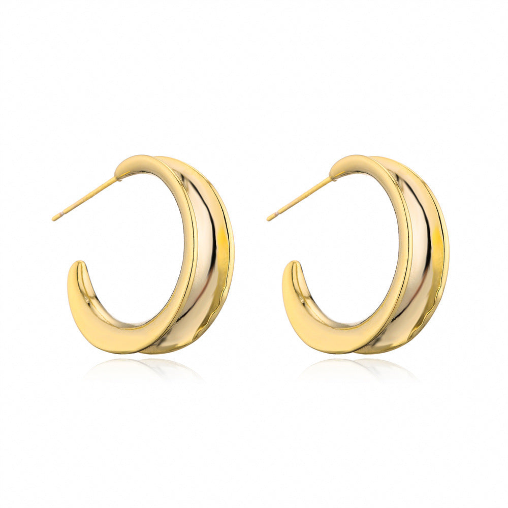 Orecchini geometrici minimalisti in rame con placcatura in oro 14K e perni in argento sterling 925 da donna