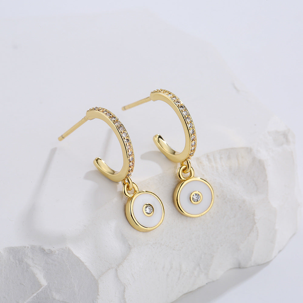 Cartoon Style Geometric Copper Earrings with 18K Gold Plating and Enamel Eye Design for Women