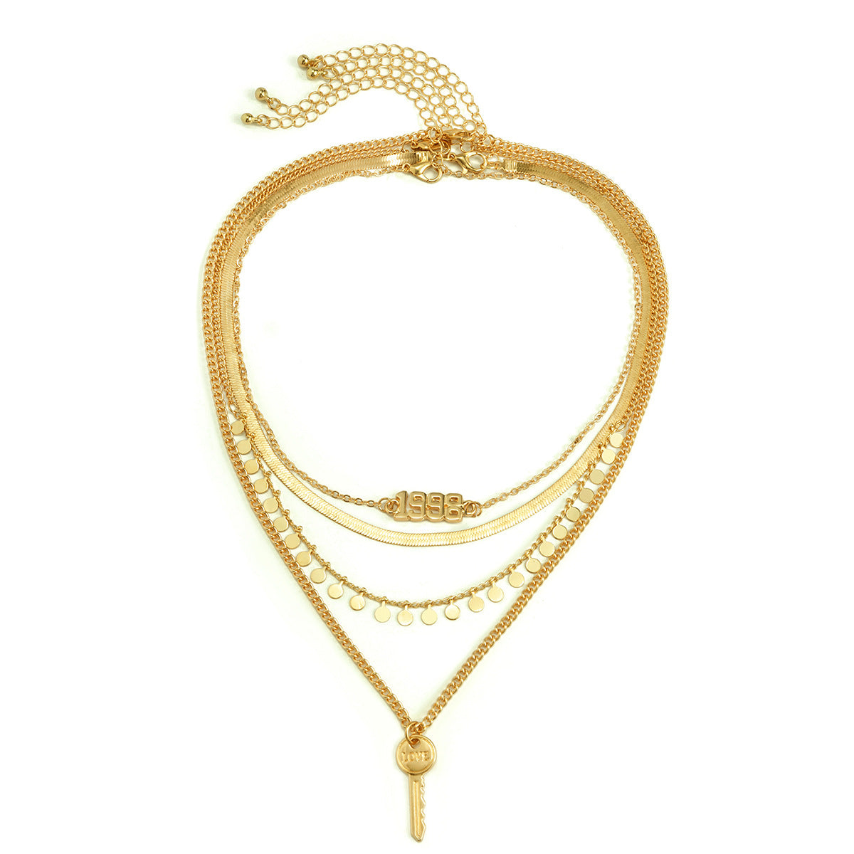 Collana con Ciondolo a Chiave Geometrica Punk Vintage da Donna con Strass e Catena a Serpente in Lega con Finitura Galvanica