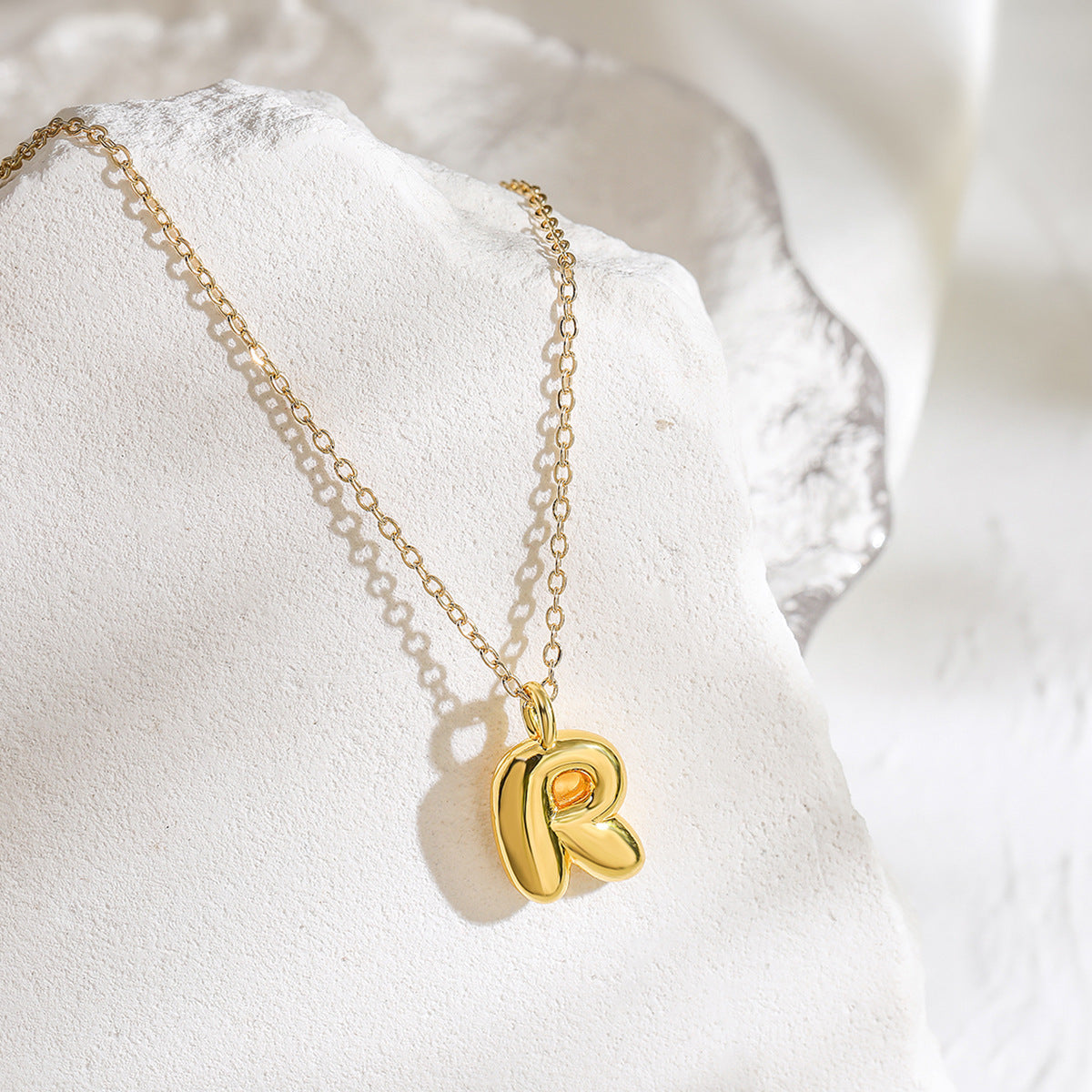 Minimalist Letter-Shaped Copper Pendant Necklace with Real Gold Plating for Women