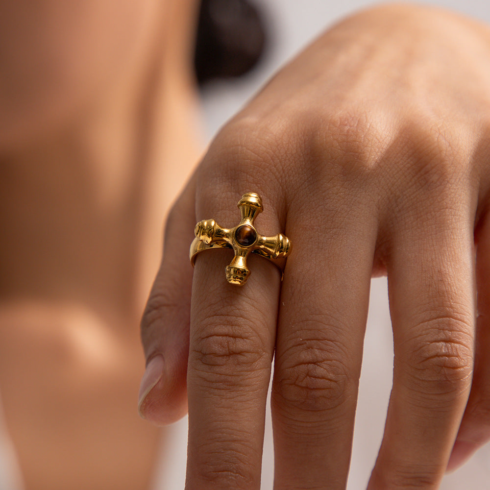 Collana con pendente a croce geometrica minimalista da donna in acciaio inossidabile placcato oro 18 carati