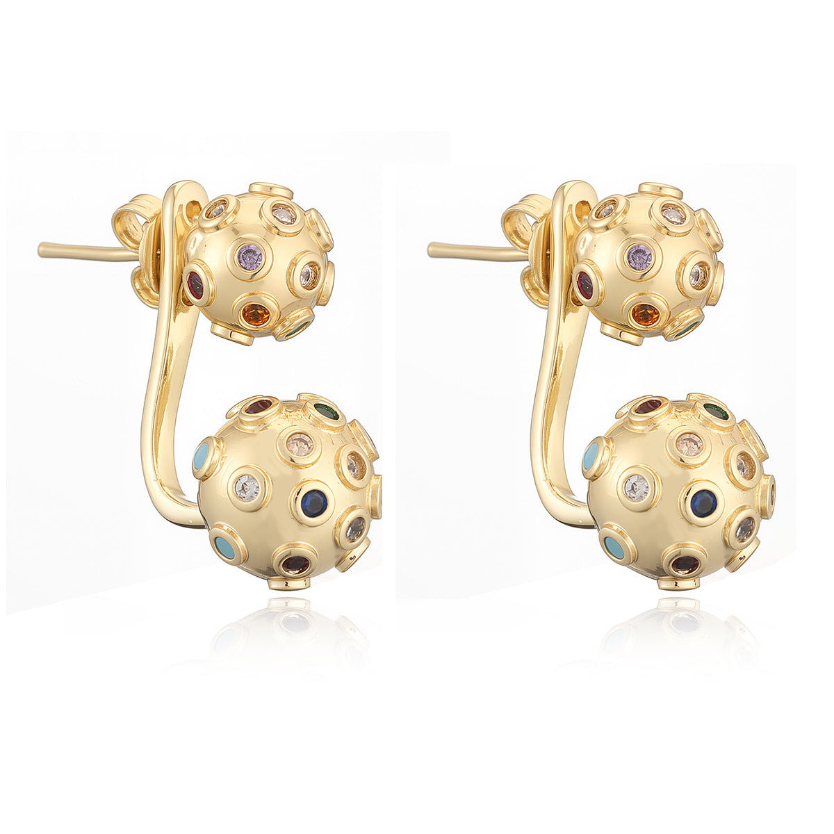 Minimalist Punk Geometric Round Gold Plated Brass Cubic Zirconia Stud Earrings for Women