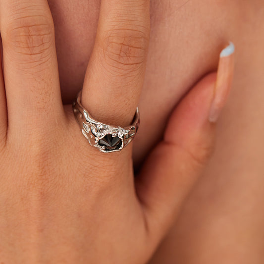 Minimalist Geometric Titanium Steel Ring with 18K Gold Plating and Zircon Inlay for Women