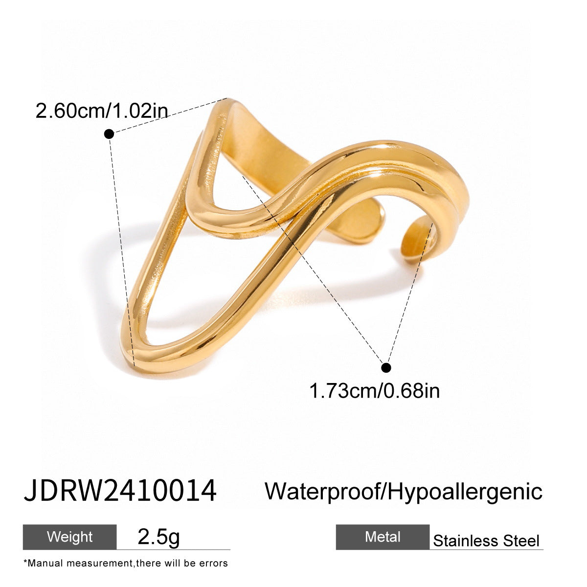 Anello Minimalista Geometrico in Acciaio Inox con Finitura Placcata per Donna, Fascia Regolabile alla Moda