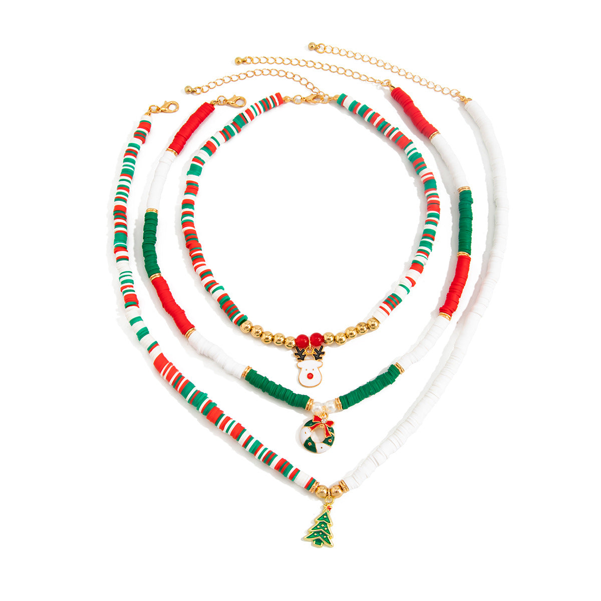 Minimalist Geometric Reindeer Bell Pendant Resin Beaded Alloy Necklace for Women