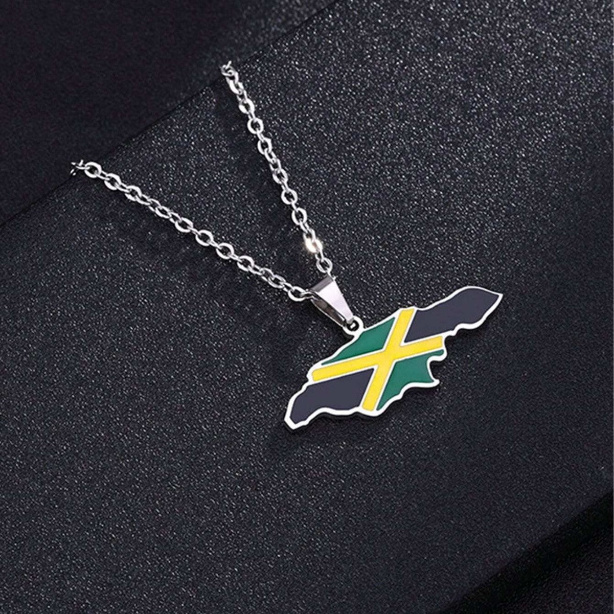 Minimalist Geometric African Jamaica Map Pendant Necklace in Stainless Steel with Polished Finish for Unisex Wear