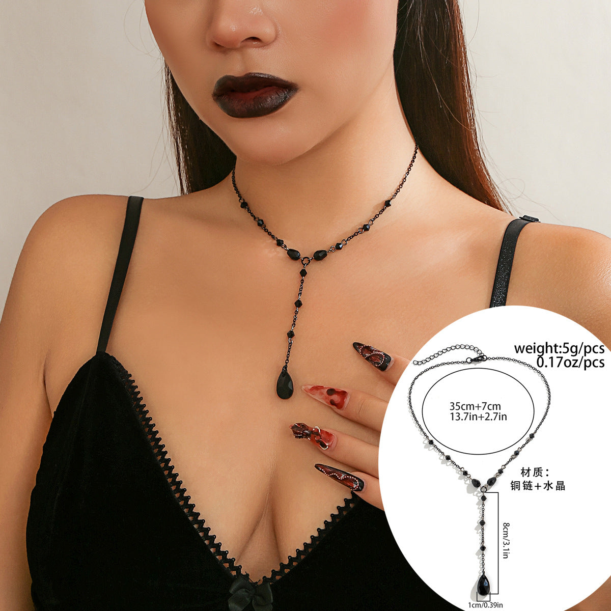 Collana girocollo vintage gotica con lacrime a goccia e nappe da donna, pendente a goccia in metallo galvanizzato su catena a croce