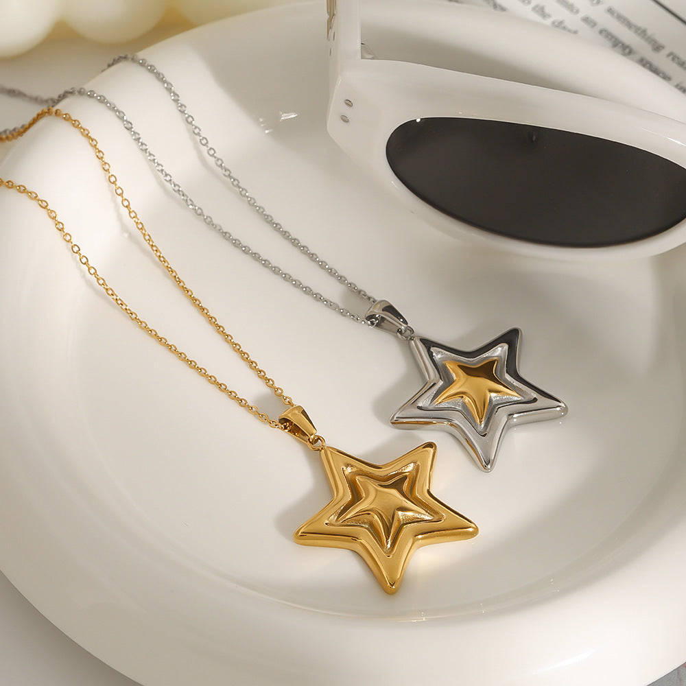 Collar de acero inoxidable chapado con estrella minimalista para mujer