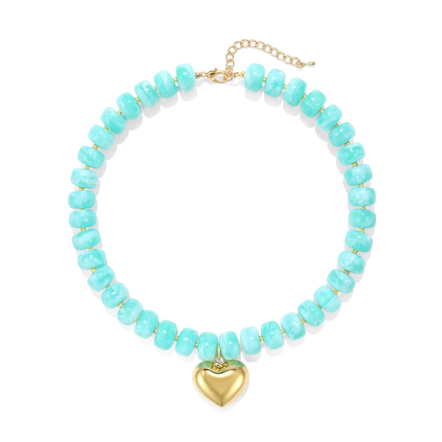Fashionable Geometric Heart Acrylic Beaded Necklace for Women Casual Daily Wear Cable Chain