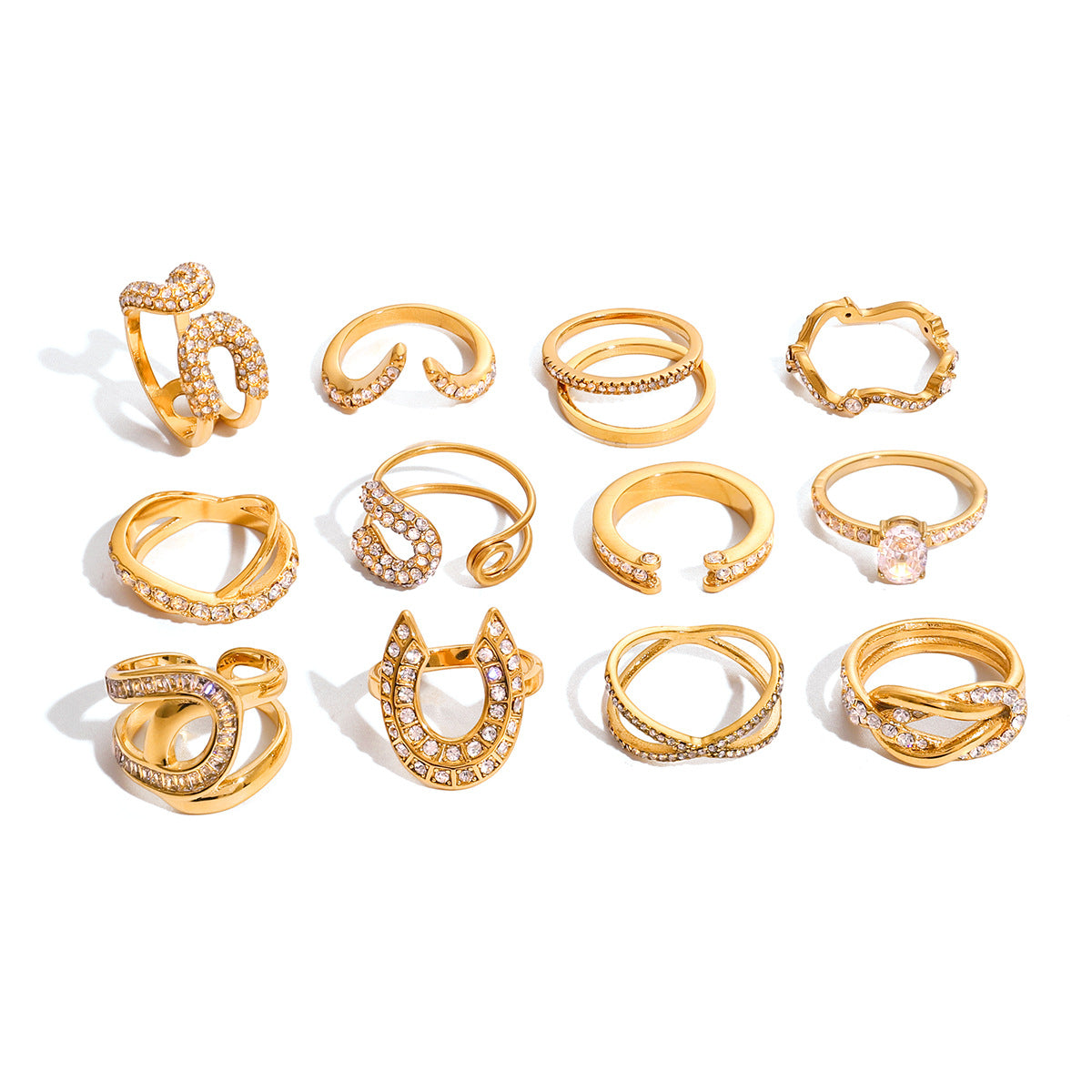 Anello da Donna Geometrico Placcato in Acciaio Inossidabile con Zirconi, Gioielli Minimalisti e di Tendenza