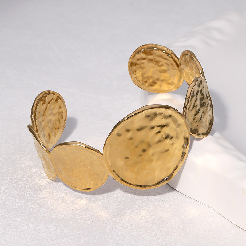Minimalist Vintage 18K Gold Plated Stainless Steel Round Geometric Bracelet