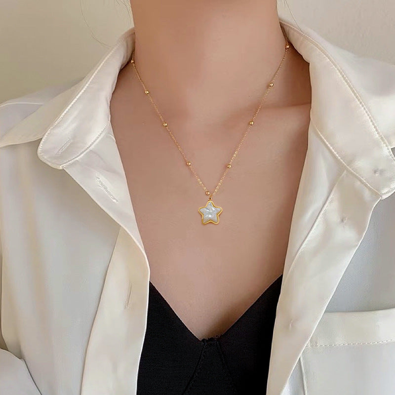 Minimalist Geometric Titanium Steel Star Mermaid Pendant Necklace for Women and Men with Gold Plating Locket Chain