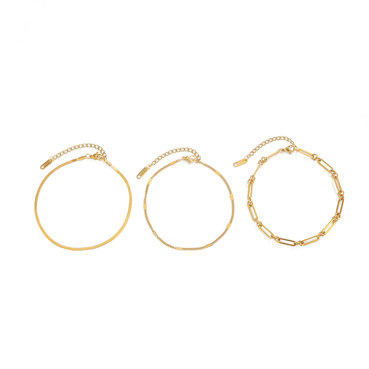 Minimalist Geometric Stainless Steel Snake Chain Anklet 18K Gold Plated