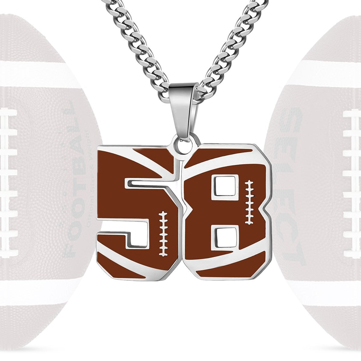 Motivational Football Number Pendant Necklace for Men in Stainless Steel with Polished Finish and Letter/Number Design