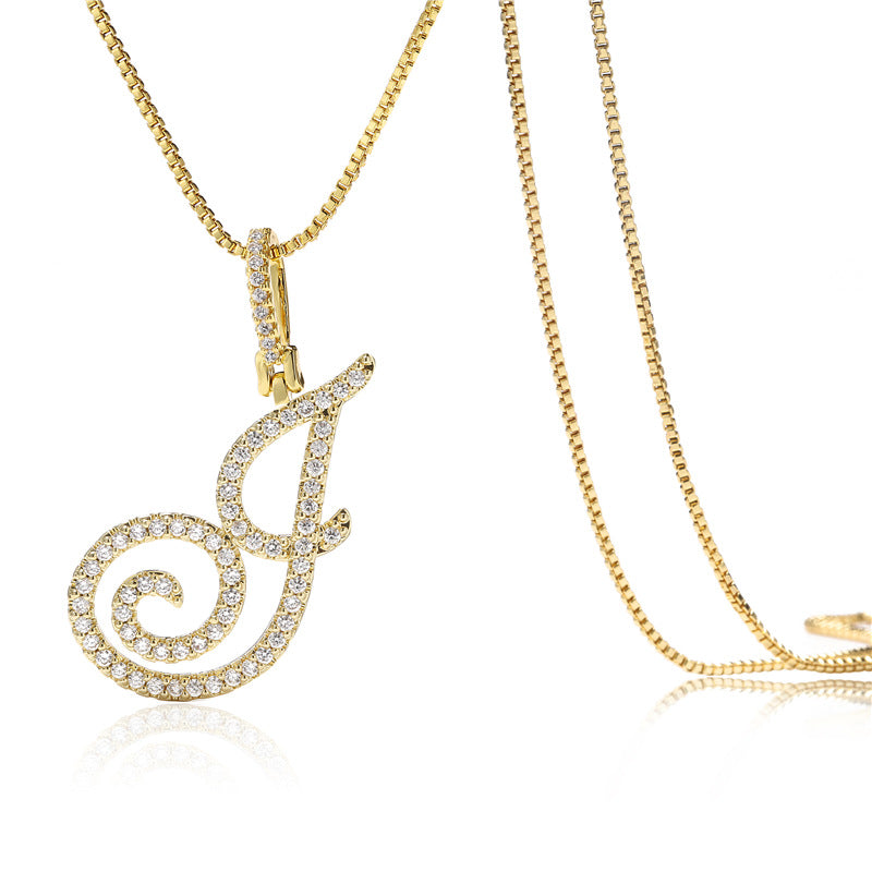 Minimalist Geometric Letter Pendant Necklace in Brass with Micro-Pavé Setting on Box Chain
