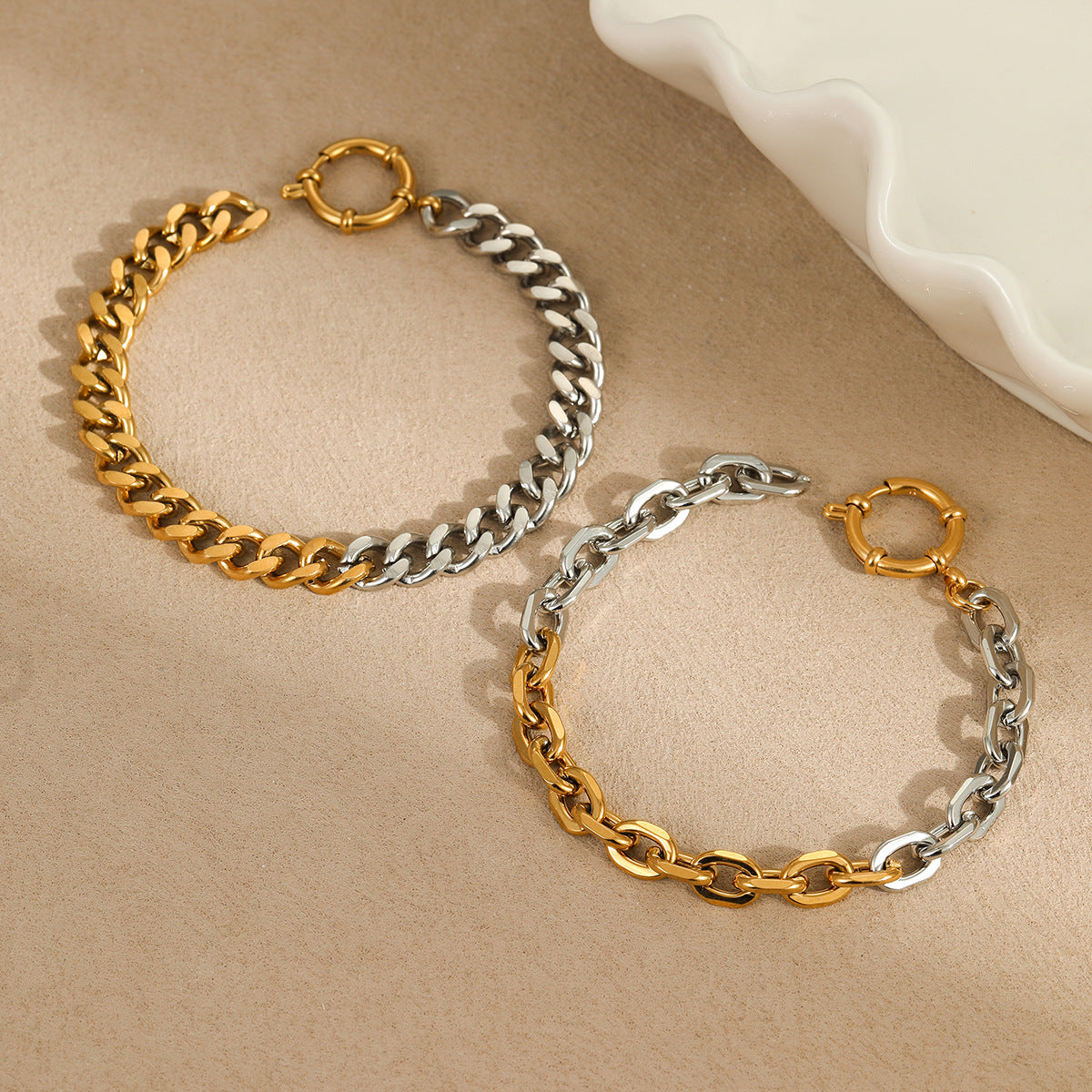 Minimalist Two-Tone Cuban Link Bracelet in Stainless Steel with Plated Finish for Women