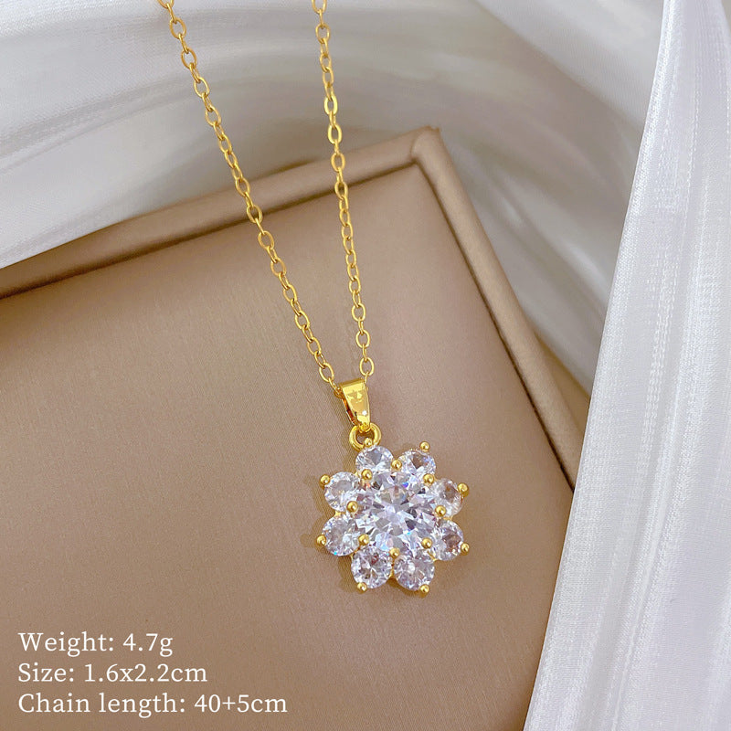 Geometric Style Titanium Steel Necklace with Copper Pendant Plated in Real Gold for Women and Men