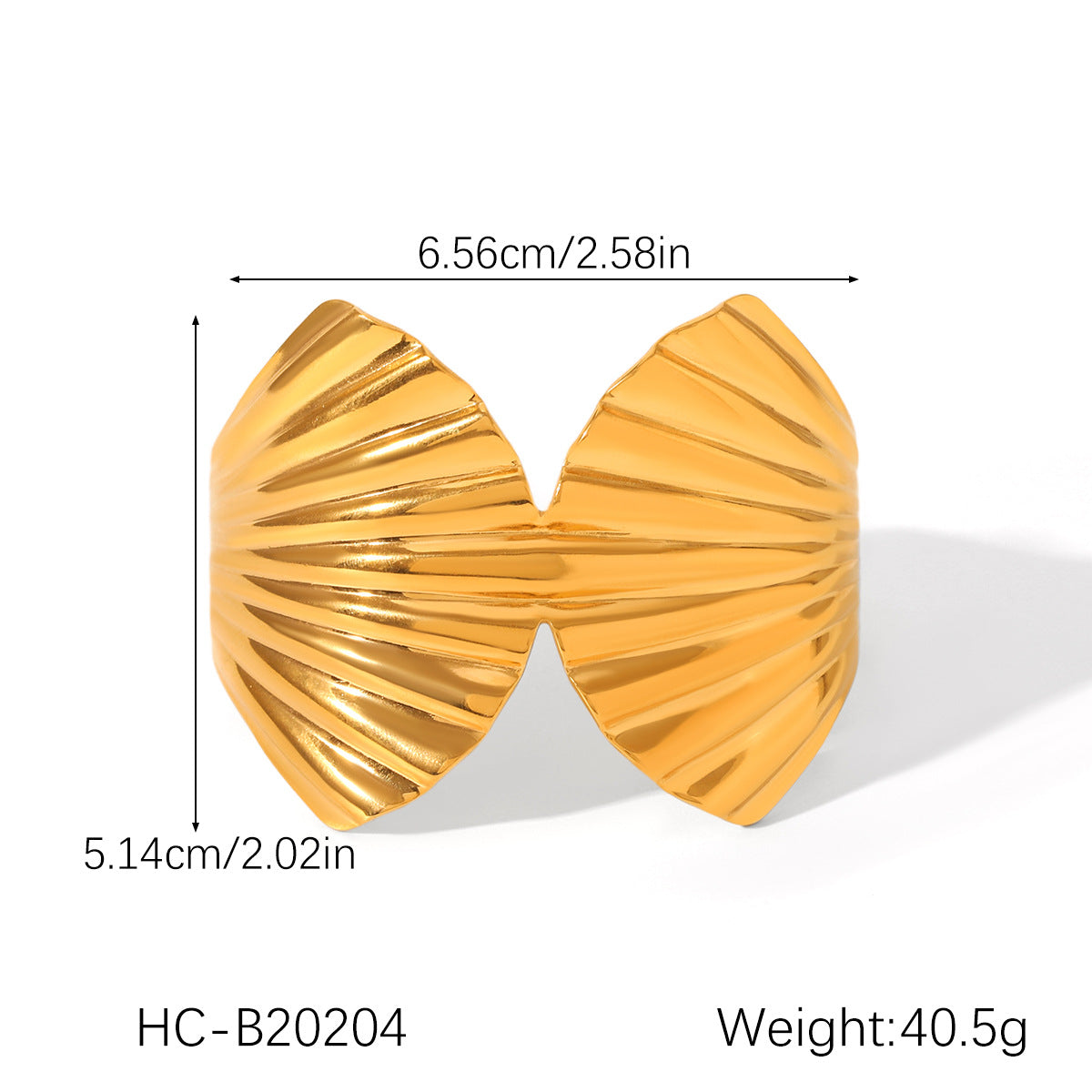 Bracciale rigido minimalista da donna con fiocco e apertura, in acciaio inossidabile placcato oro 18K