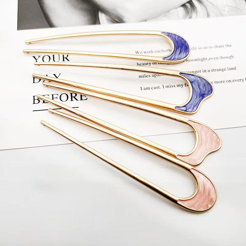 Minimalist Geometric Alloy Plated Hair Fork U-Shaped Hair Pin