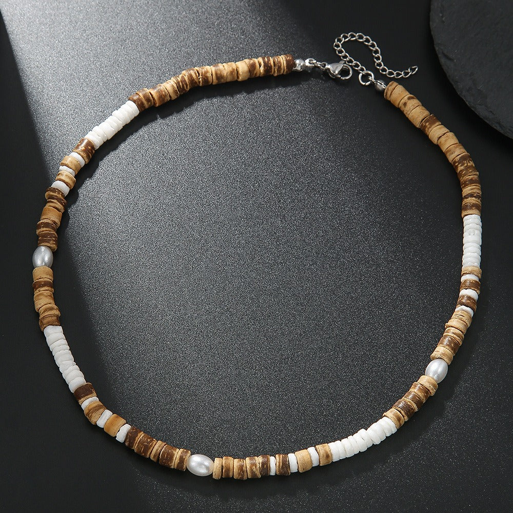 Hip-hop Punk Geometric Round Matte Stainless Steel Beaded Necklace with Alloy and Agate Pendant