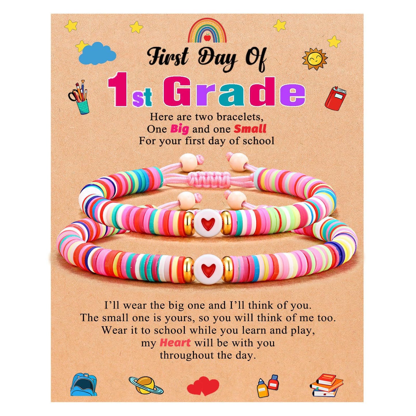 Sweet Geometric Heart Resin Beaded Bracelet Set Unisex Handmade Colorful Soft Clay Jewelry