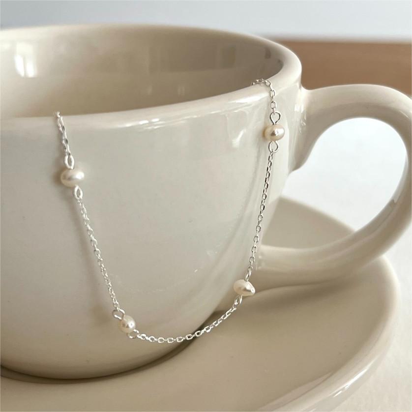 Minimalist 925 Sterling Silver Geometric Freshwater Pearl Bracelet