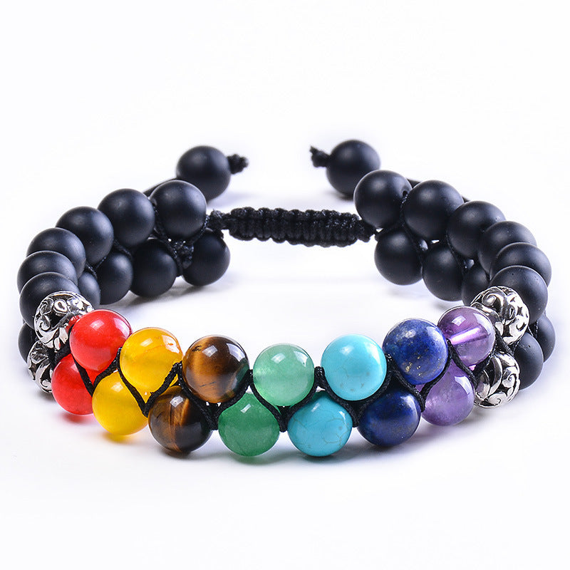 Bohemian 6mm Multicolor Natural Stone Agate Crystal Geometric Round Beaded Bracelet Unisex