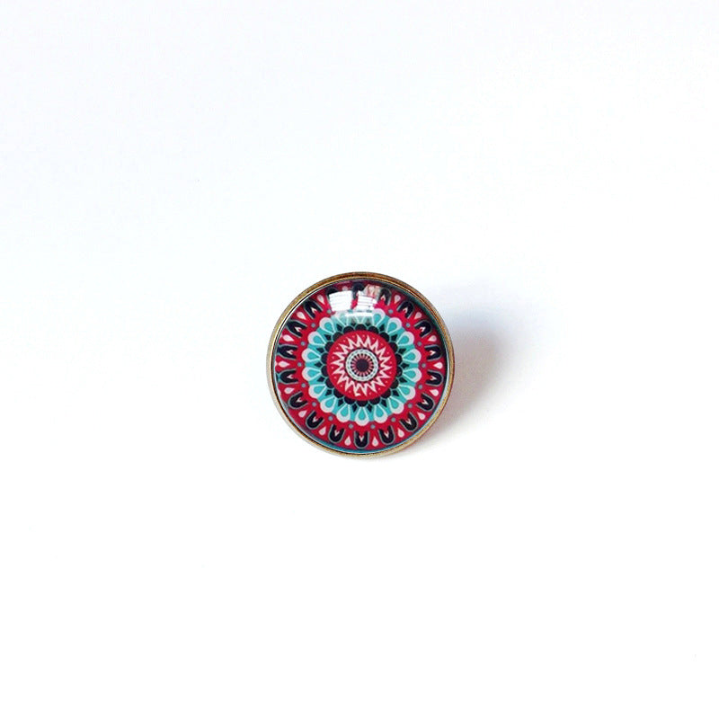 Broche floral vintage bohemio de mandala en latón con acabado chapado para mujeres y hombres