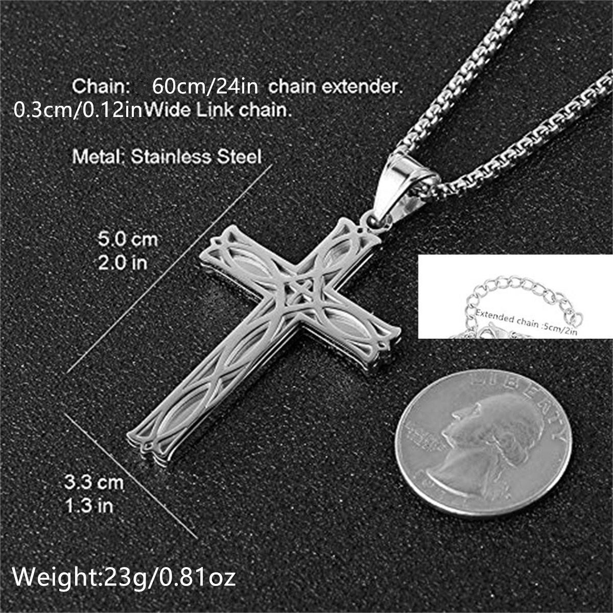 Minimalist Celtic Knot Cross Pendant Necklace for Men in Stainless Steel with Polished Titanium Steel Charm on Pearl Chain