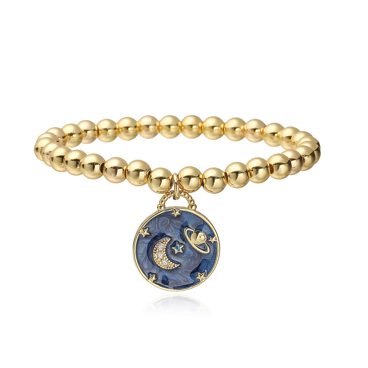 Pulsera de Cobre con Colgante de Sol, Luna, Aceite Caído, Circones y Baño de Oro de 18K para Mujer