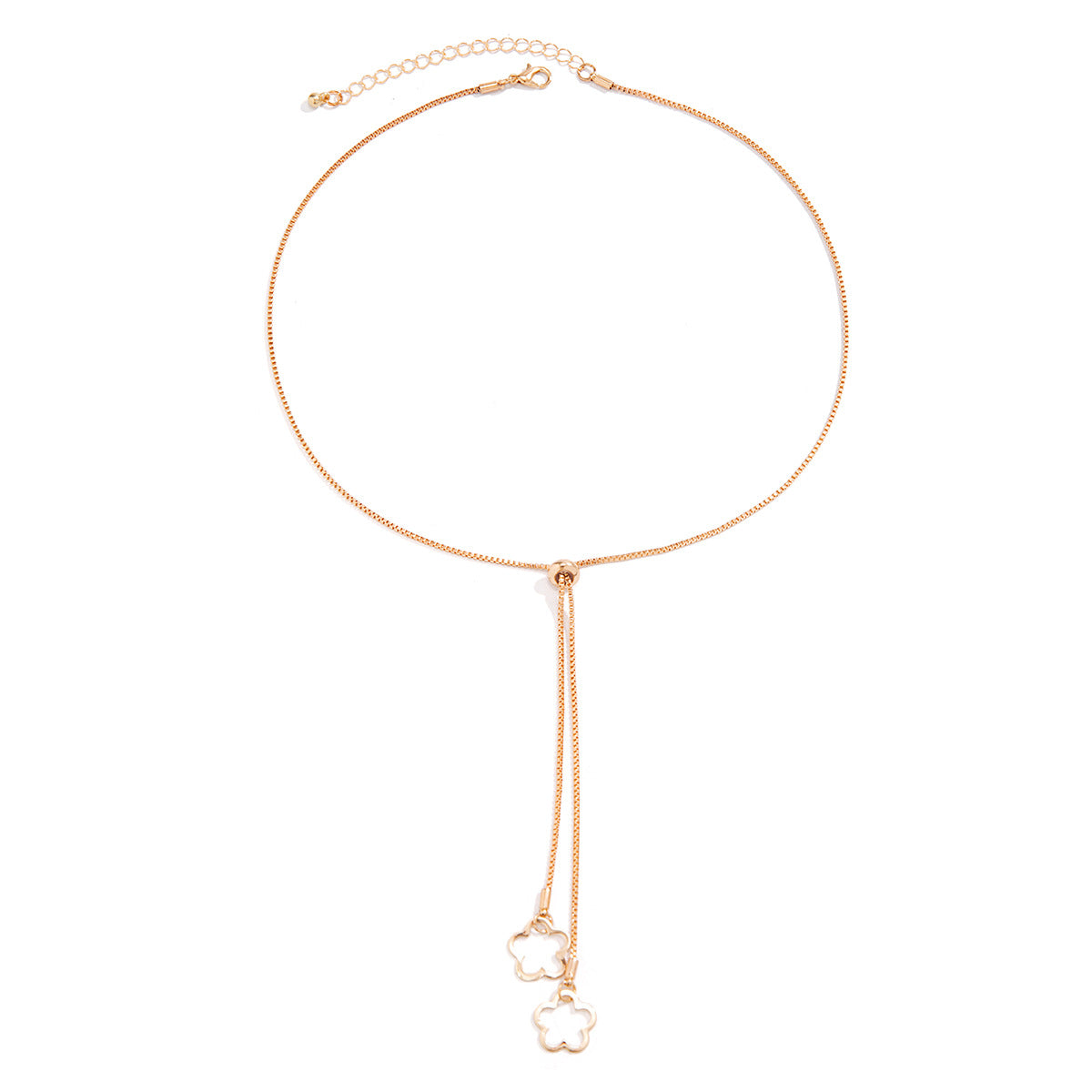 Minimalist Pull-Adjustable Star and Floral Pendant Necklace in Alloy with Plated Finish on Thin Chain for Women