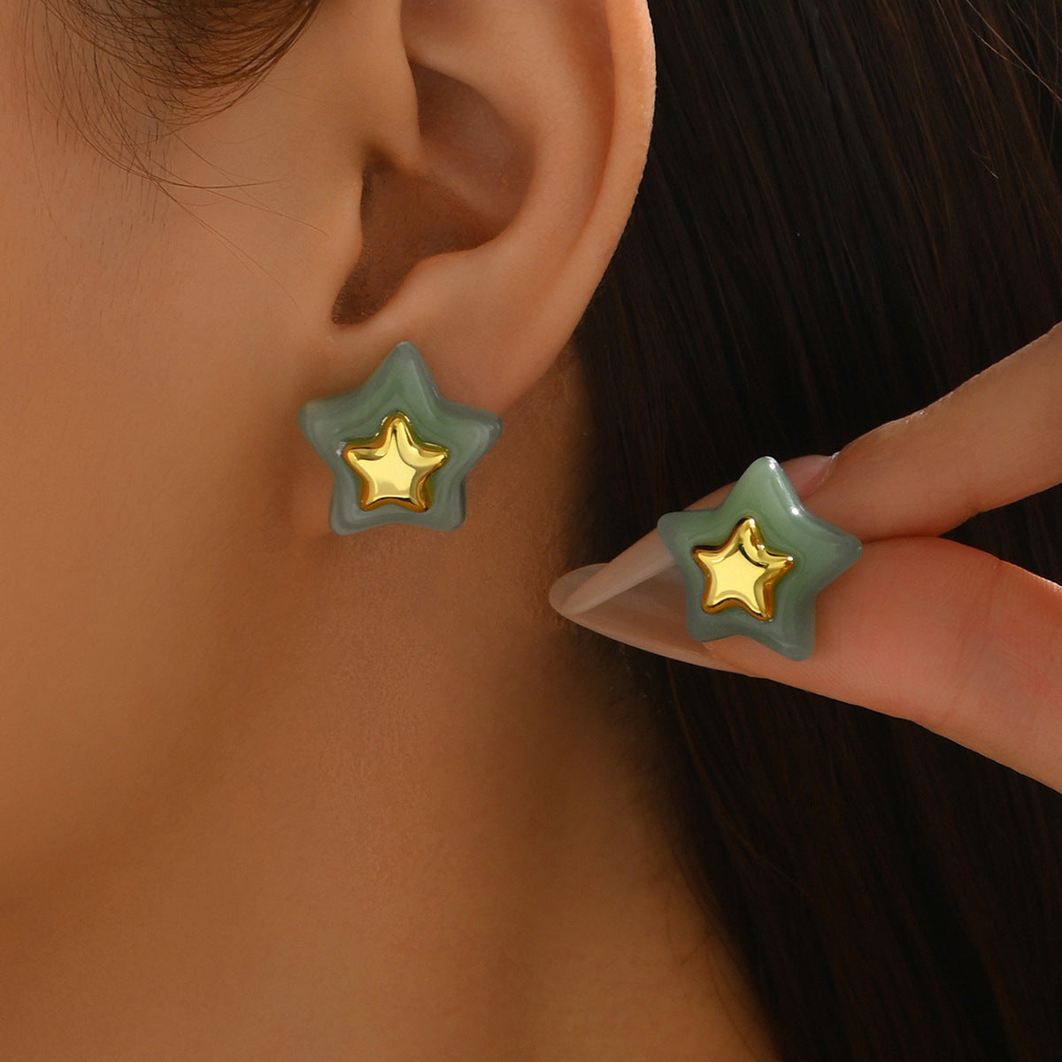 Minimalist Geometric Star-Shaped Alloy Stud Earrings with Plating Finish for Women