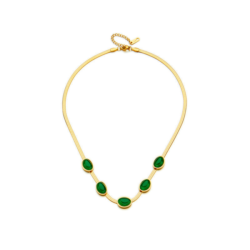 Conjunto de Collar y Pulsera de Cadena con Cuchillas de Acero de Titanio Geométrico Vintage con Incrustaciones de Oro para Mujer