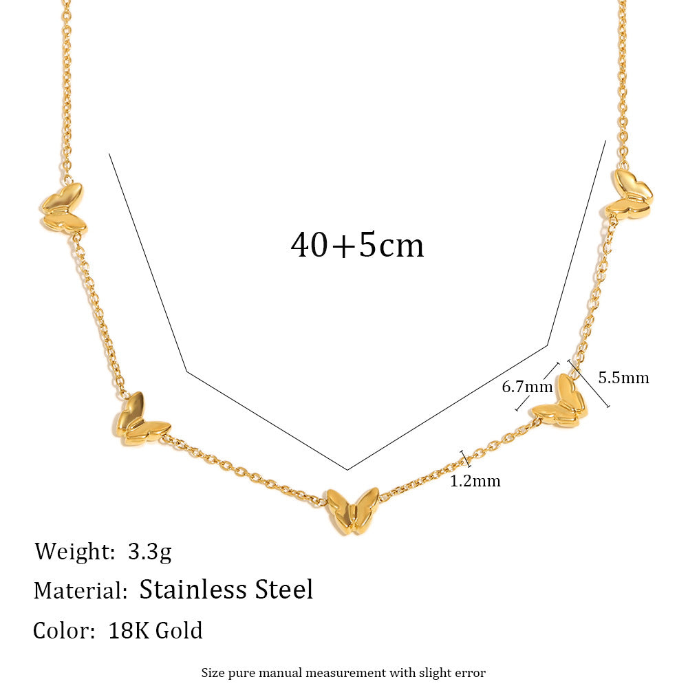 Collar con Colgante Minimalista de Mariposa para Mujer de Acero Inoxidable con Baño de Oro de 18K Ligero para Uso Diario