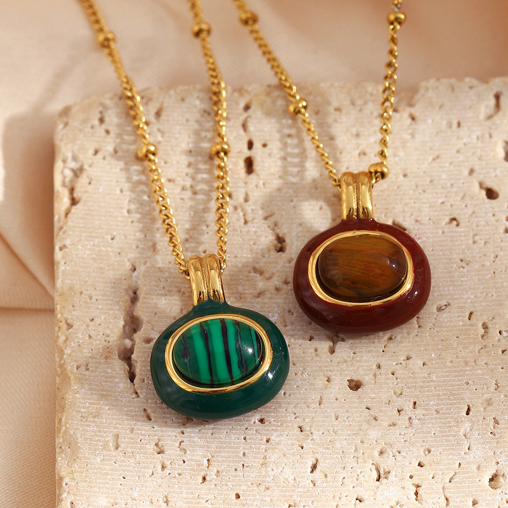 Elegant Vintage 18K Gold Plated Stainless Steel Round Geometric Pendant Necklace for Women