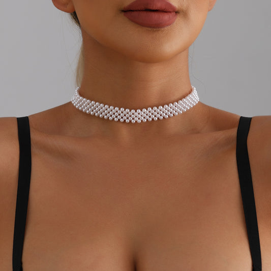 Gargantilla minimalista geométrica con forma de corazón y perlas de imitación para mujer con colgante de aleación galvanizada