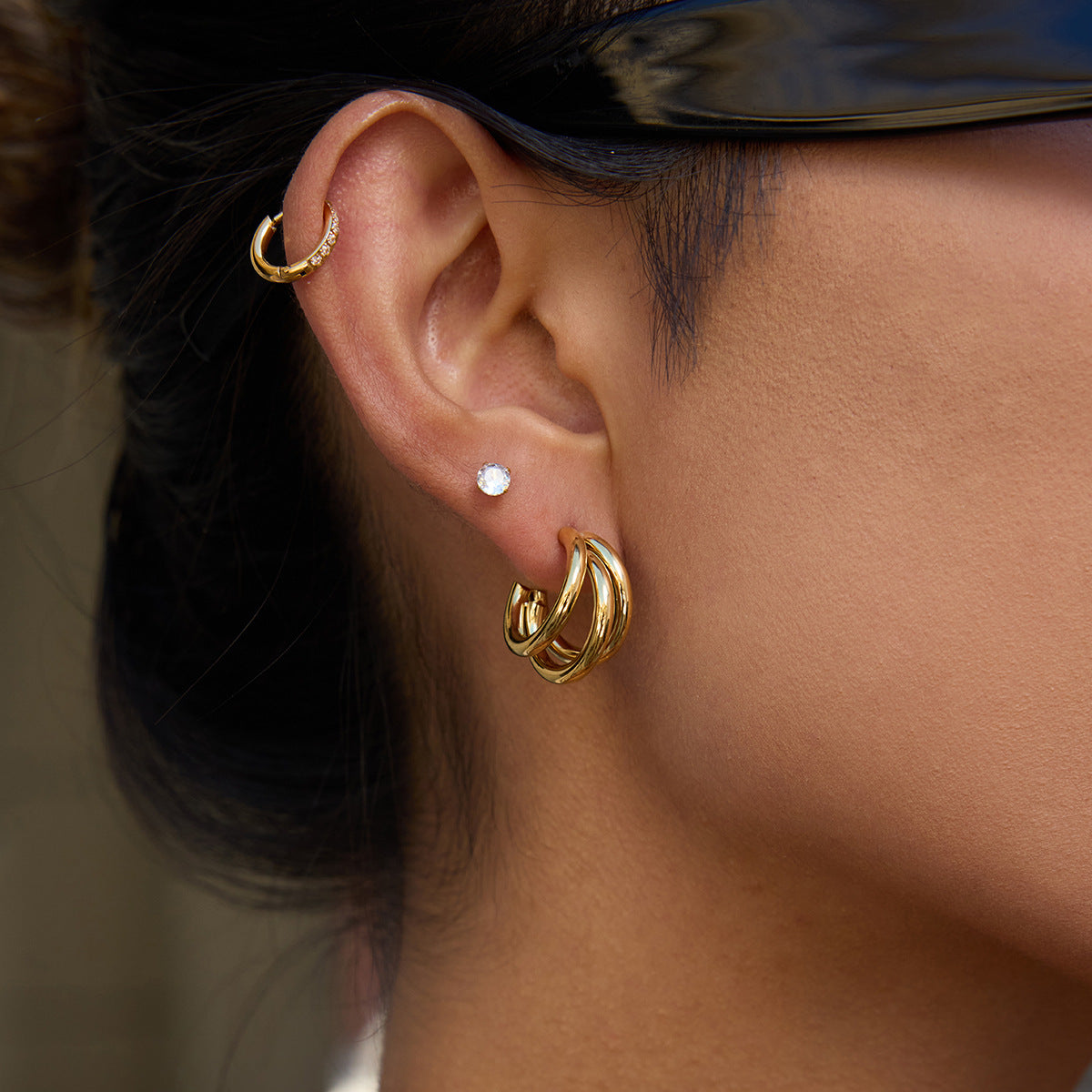 Pendientes Minimalistas Geométricos de Acero Inoxidable con Acabado Chapado para Mujer, Tachuelas de Lujo Ligeras